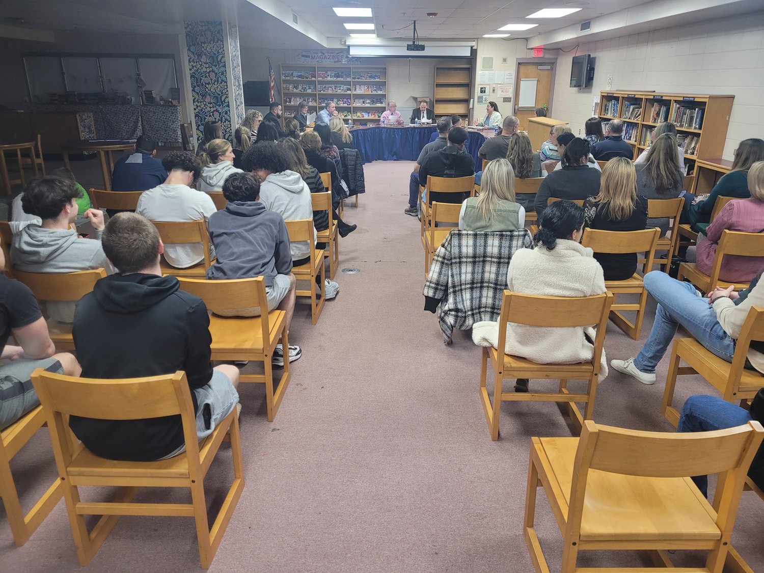 PACKED HOUSE: Matt Velino, the now former assistant principal at Johnston Senior High School has been promoted to the school’s top administrator post — the Principal. The audience was packed with supporters and family.